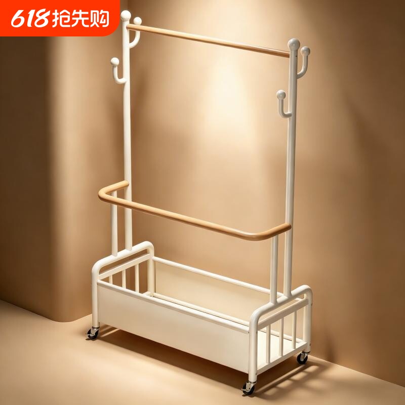 原木风落地挂衣架室内卧室衣帽架床边晚上移动收纳架家用净衣挂架