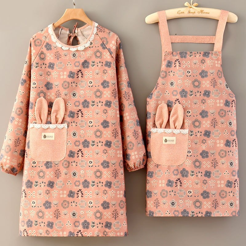 长袖女士围腰围裙透气家用罩衣上班防污防油加长加肥防磨防水工装