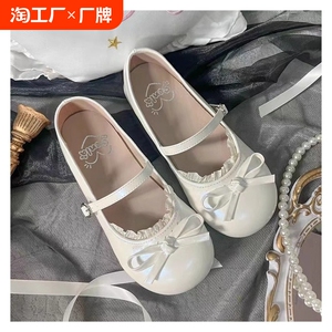 原创可爱lo鞋蝴蝶结平底单鞋女圆头lolita鞋日系蕾丝鞋低跟浅口