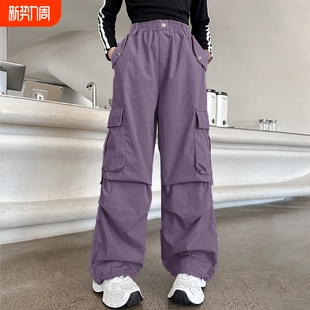 初中生女孩春季 子春装 长裤 大童阔腿裤 女童工装 儿童加绒运动裤 裤