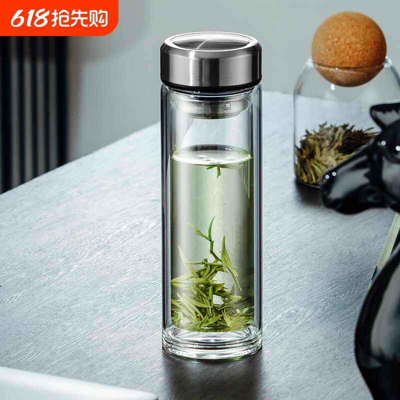 男士高硼硅玻璃杯加厚泡茶杯耐高温水杯子茶水食品级防爆个人双层