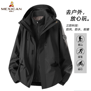 防风防水登山服 新款 稻草人三合一黑色冲锋衣棉服外套男女款 秋冬季