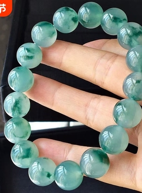 爆款危料仿翡翠冰种透飘绿转运圆珠子手链精选飘花散珠手串送礼