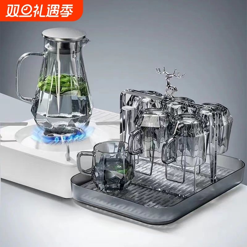 冷水壶钻石高级感玻璃水杯家用套装客厅凉水壶杯子杯架轻奢耐高温