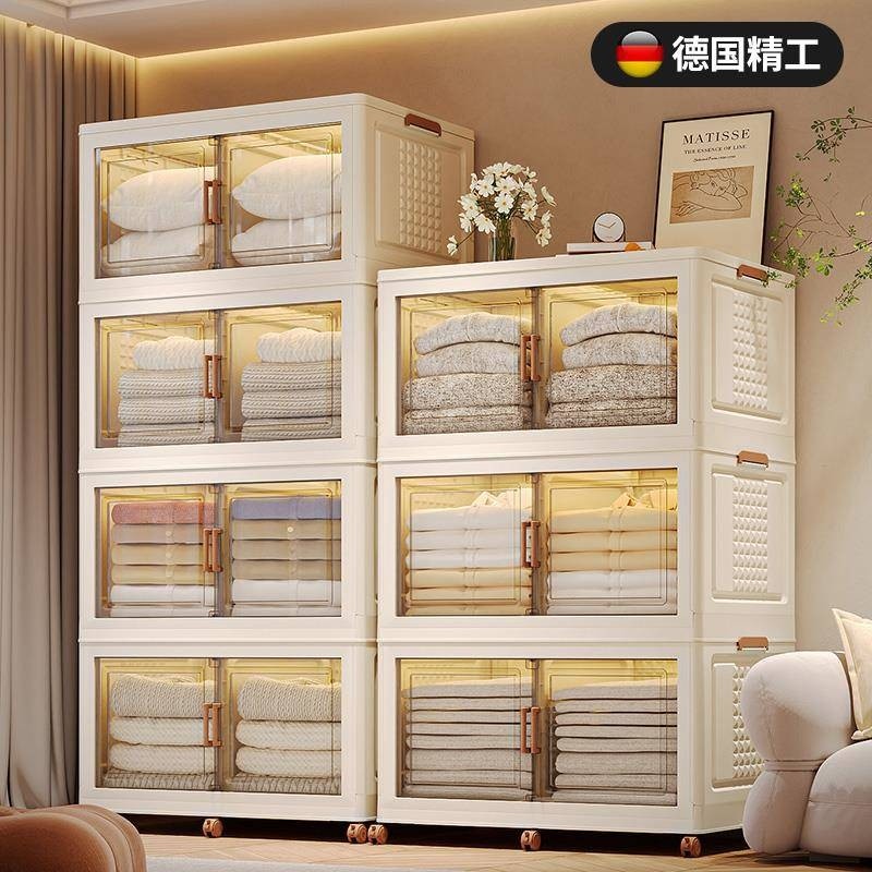 收纳柜收纳柜零食儿童衣服整理家用多层加厚折叠双门置物架
