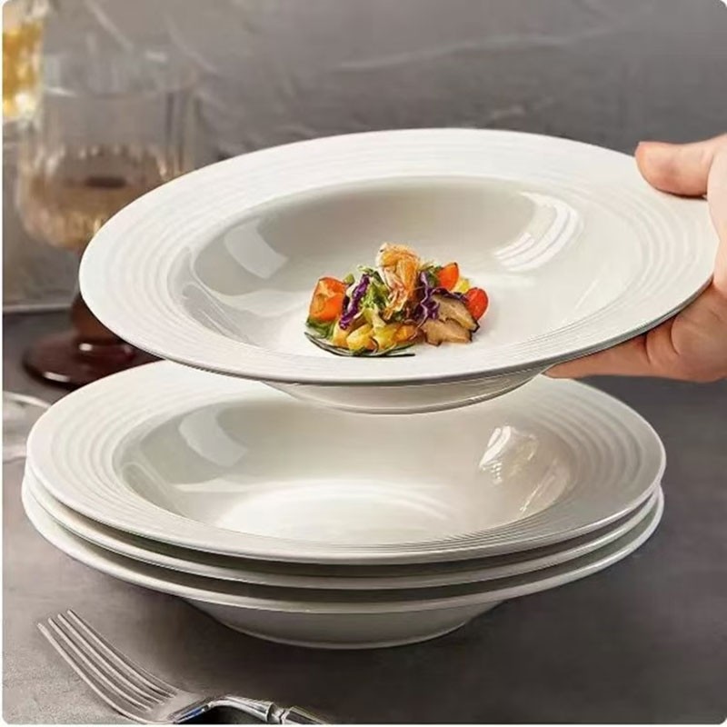 2024新款陶瓷草帽盘纯白色家用菜盘高级感餐盘深盘意面盘子西餐盘