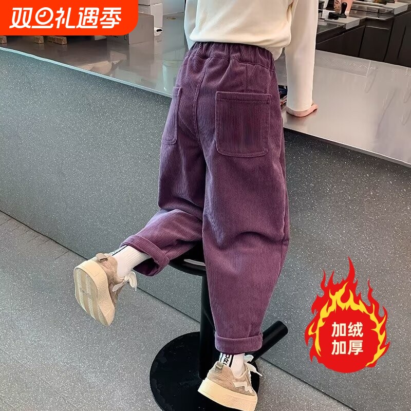 女童加绒卫裤直筒裤加厚春秋