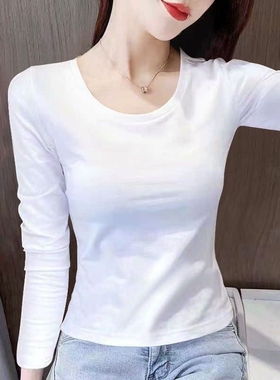白色打底衫女2026秋季新款圆领纯棉长袖t恤内搭上衣爆款黑色简约