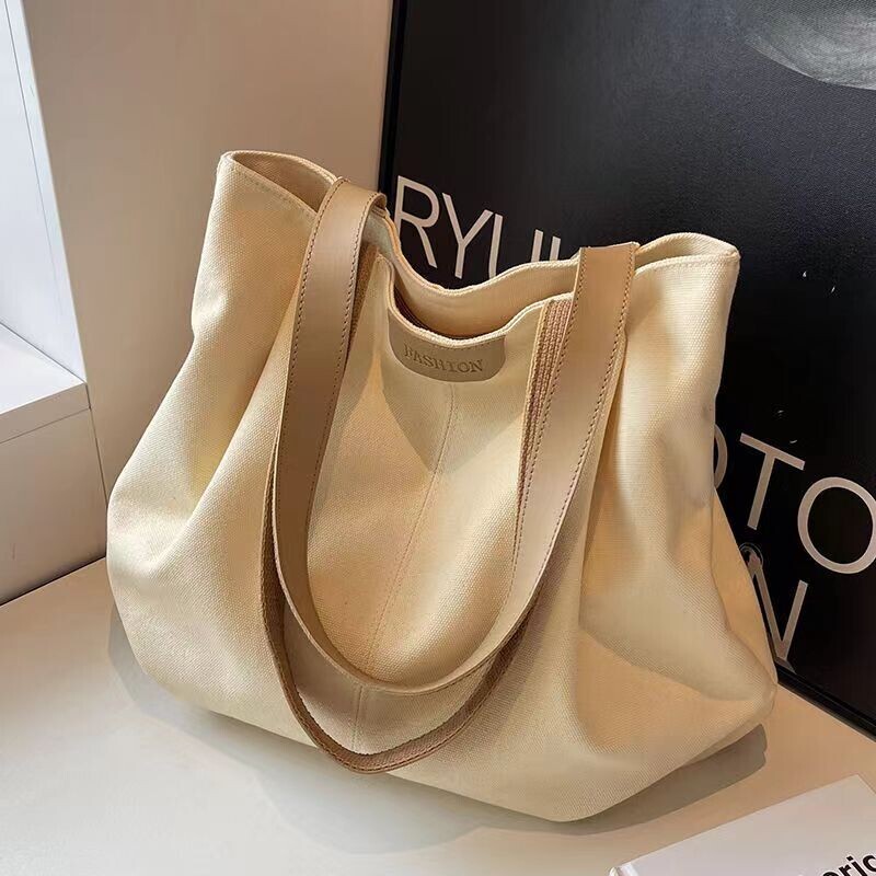 百搭上课帆布包通勤包新款托特包女学生韩版大容量单肩手提袋大气