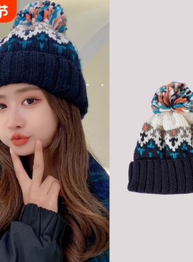 保暖毛线帽女秋冬季护耳减龄可爱针织百搭学生包头帽橙色白色黑色