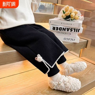 子秋冬季 女宝宝加厚休闲阔腿裤 2025新款 直筒裤 儿童冬装 女童加绒裤