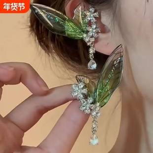 花朵蝉翼灵动翅膀镶钻新中式耳夹女超仙森系复古无耳洞耳骨夹耳饰