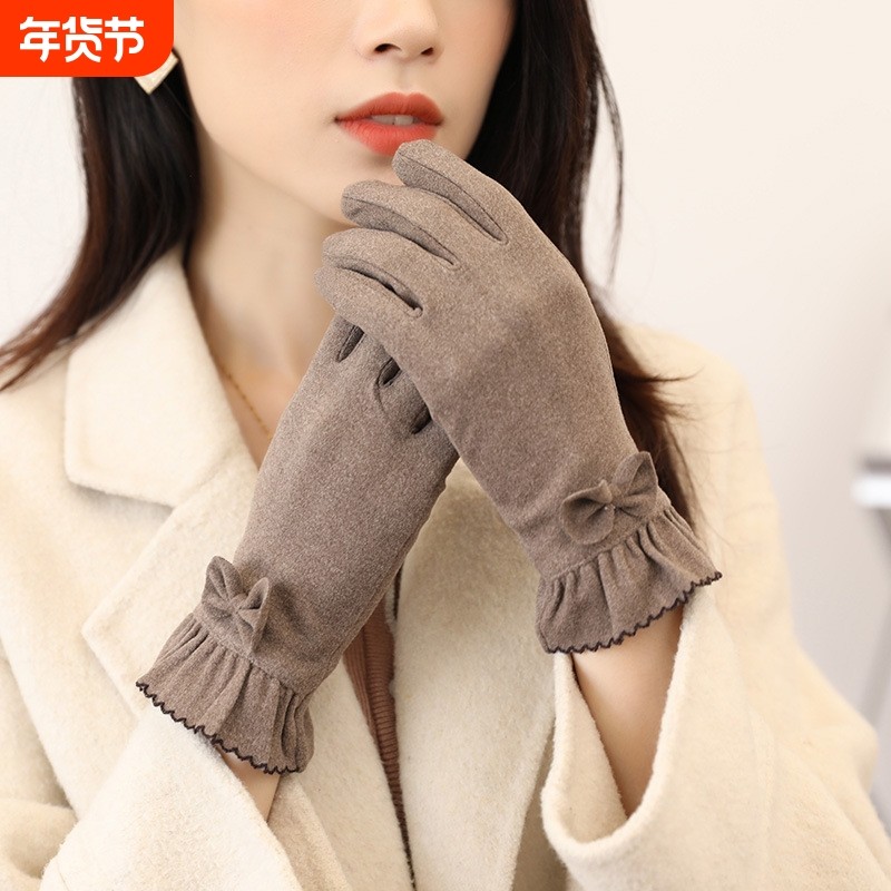 手套薄款女冬天春秋款德绒棉弹力骑车防风保暖加绒防寒触屏电动车