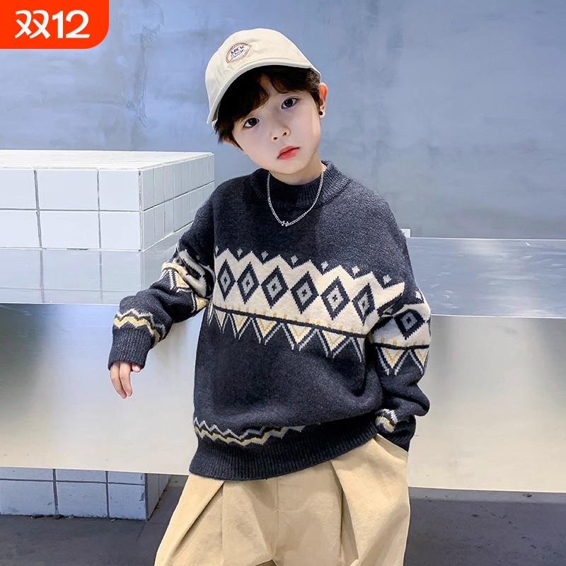 儿童冬季加厚毛衣2025新款男童半高领针织衫秋冬装线衣潮羊毛厚款