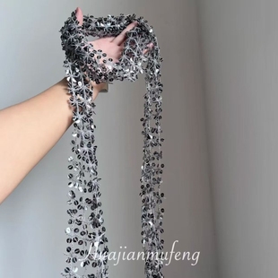 超吸睛~银色亮片编织镂空围巾项链女时髦小众设计丝巾围脖配饰潮