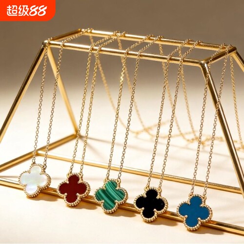 Gin.SHOMEL四叶草项链女轻奢小众玛瑙贝母锁骨链礼物纯银绿松石