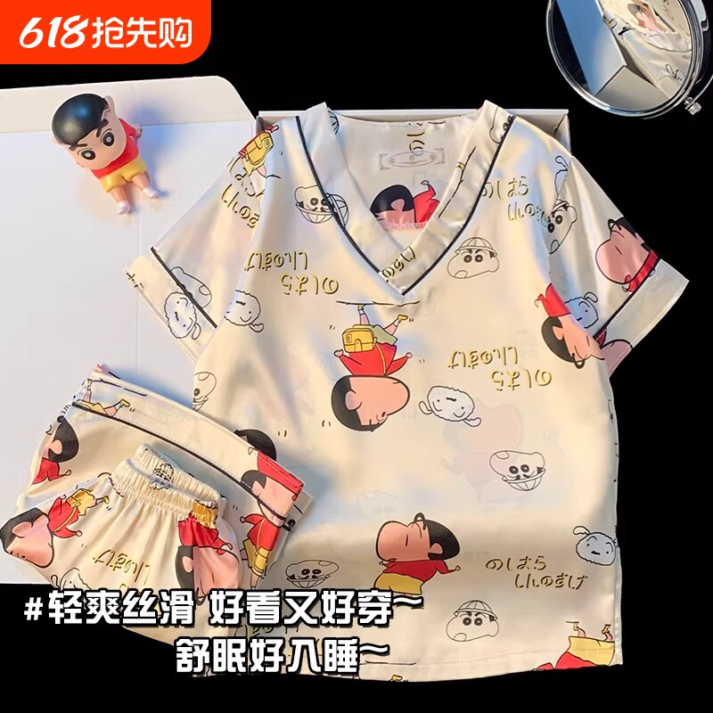 冰丝亲子中大童儿童夏季短袖短裤女孩薄款女童睡衣甜美家居服套装