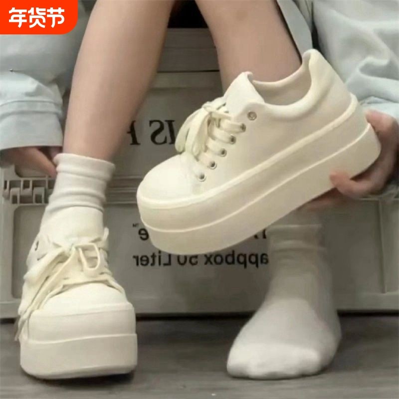 爆款大头厚底鞋松糕小白鞋女2025春季新款增高休闲鞋百搭运动板鞋