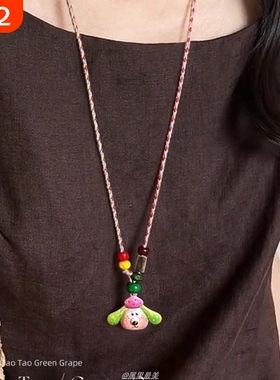 可爱多巴胺彩色小狗串珠编绳项链女2025新款夏天卫衣链长款配饰