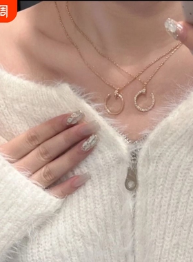 卡卡LOVE系列钉子满钻大饼项链轻奢满天星双环男女锁骨链玫瑰金