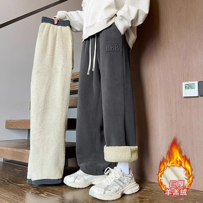 加绒长裤子男款冬季羊羔绒男裤2025新款加厚保暖休闲卫裤外穿棉裤
