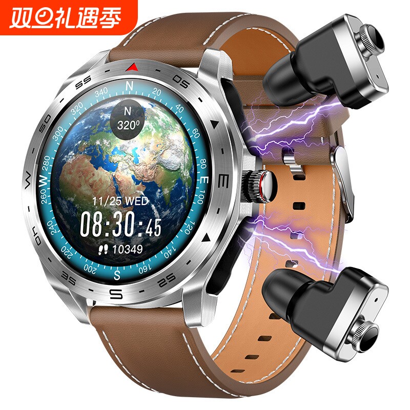 鑫超越TWS双蓝牙耳机MP3二合一双耳监测智能手环拨号电话成人智能手表