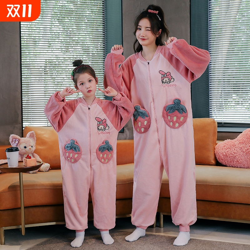 女童连体睡衣秋冬季珊瑚绒家居服