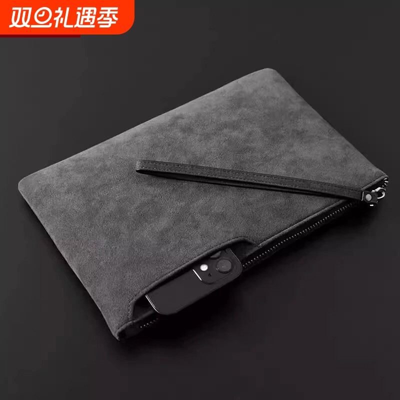 男士钱包大容量翻毛皮卡包商务休闲手拿包手机包证件位多功能手袋