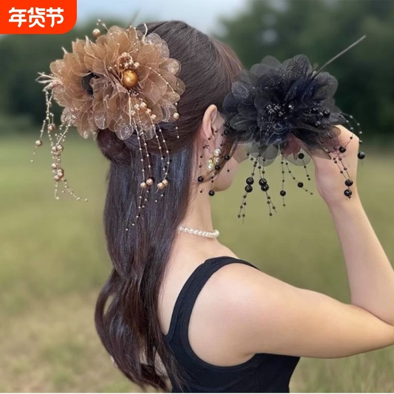 牡丹花羽毛流苏抓夹女高级感后脑勺显发量鲨鱼夹2025新款夹子头饰,饰品/流行首饰/时尚饰品新,发饰,淘宝优惠券,粉丝福利购,淘宝优惠卷