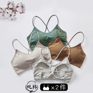 交叉带美背文胸防下垂收副乳吊带背心一体无钢圈黑色固定绿色聚拢