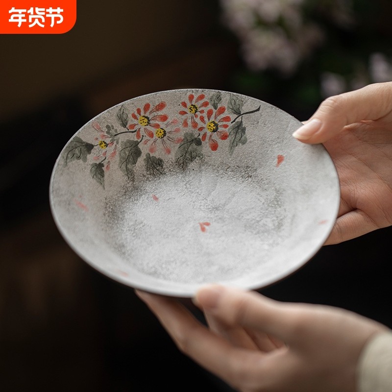 日式诧寂风粉引陶瓷手绘壶承家用复古干泡盘小茶台盖碗茶壶隔热垫,餐饮具,茶壶,淘宝优惠券,粉丝福利购,淘宝优惠卷