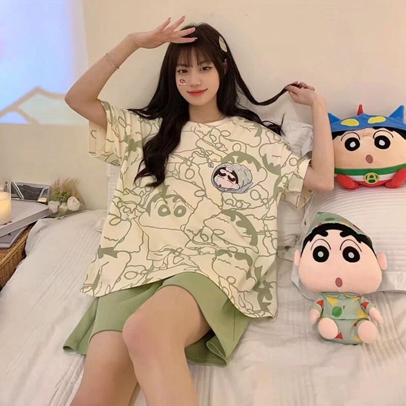 睡衣女款夏2026新款高级感春夏季短袖女士大码可爱蜡笔小新家居服