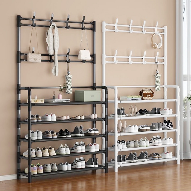 家用一体架多层简易衣帽架门口收纳鞋架宿舍鞋柜出租房置物架落地