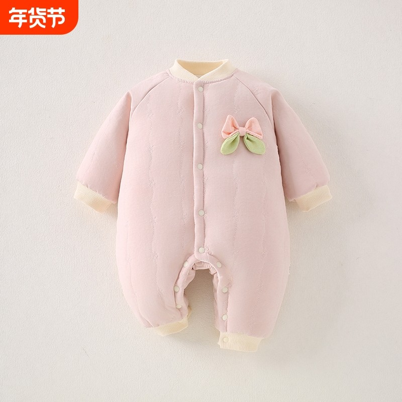 婴幼儿夹棉连体衣秋冬季保暖棉服男女宝宝可爱加厚哈衣温暖爬爬服