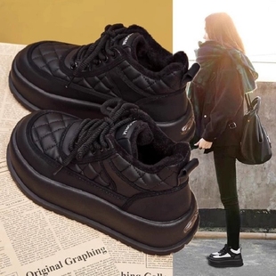 三福厚底雪地靴女2025新款冬季女鞋子保暖棉鞋加绒加厚防水马丁靴