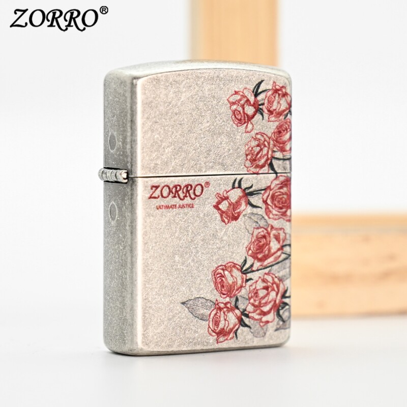 zorro佐罗热恋玫瑰煤油防风打火机个性复古男朋友礼物内胆独特