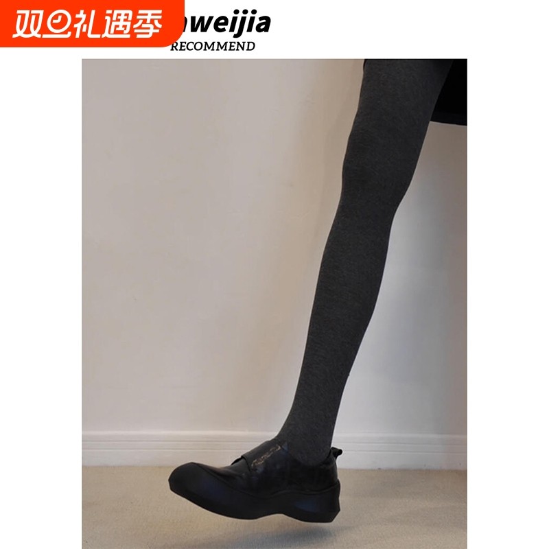 版~软皮软底小皮鞋女黑色厚底绝美运动单鞋内增高法式魔术贴浅口