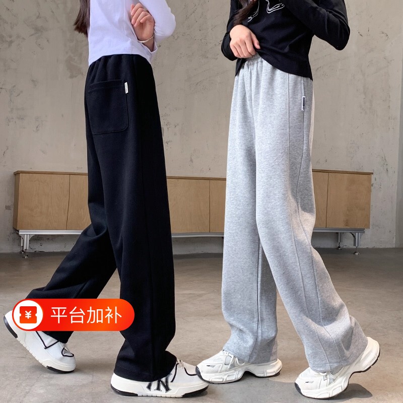 女童秋冬运动裤儿童直筒裤中大童休闲宽松阔腿裤初中生加绒款裤子