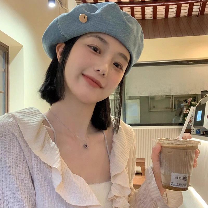 牛仔贝雷帽女2025春夏新款显脸小蓓蕾帽画家帽大头围帽子韩系旅行