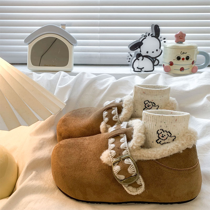 复古内增高厚底刺绣勃肯鞋加绒雪地靴女2025新款秋冬两穿包头半拖