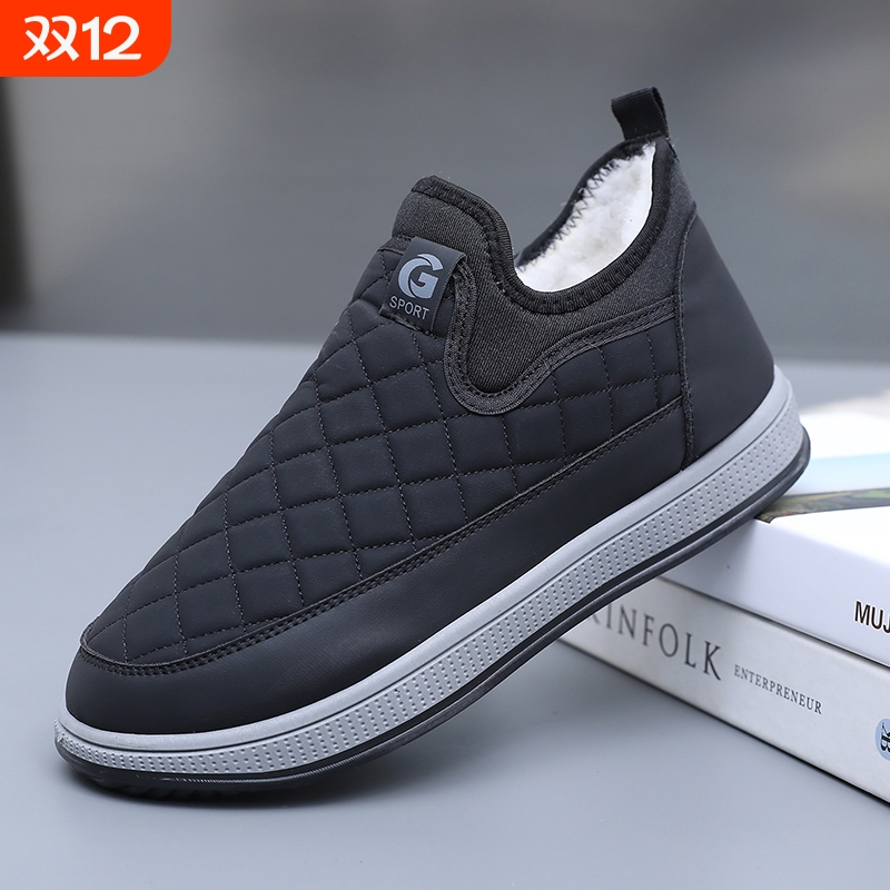 中老年一脚蹬雪地靴保暖爸爸鞋加绒加厚老北京布鞋男棉鞋冬季防滑