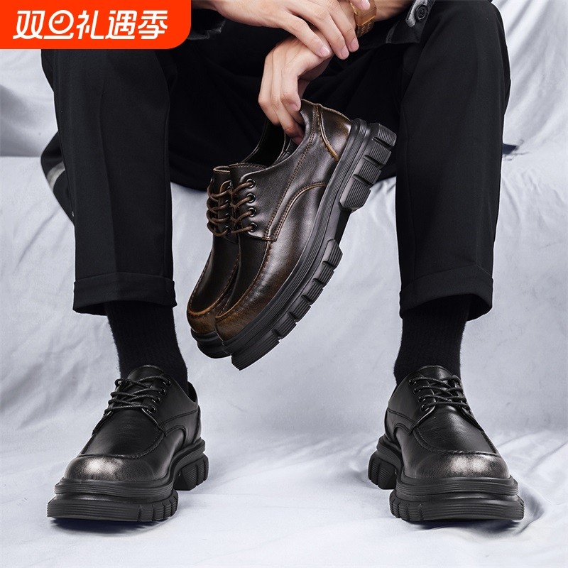 布洛克皮鞋低帮新郎结婚鞋男休闲鞋增高厚底真皮鞋男士大头工装鞋