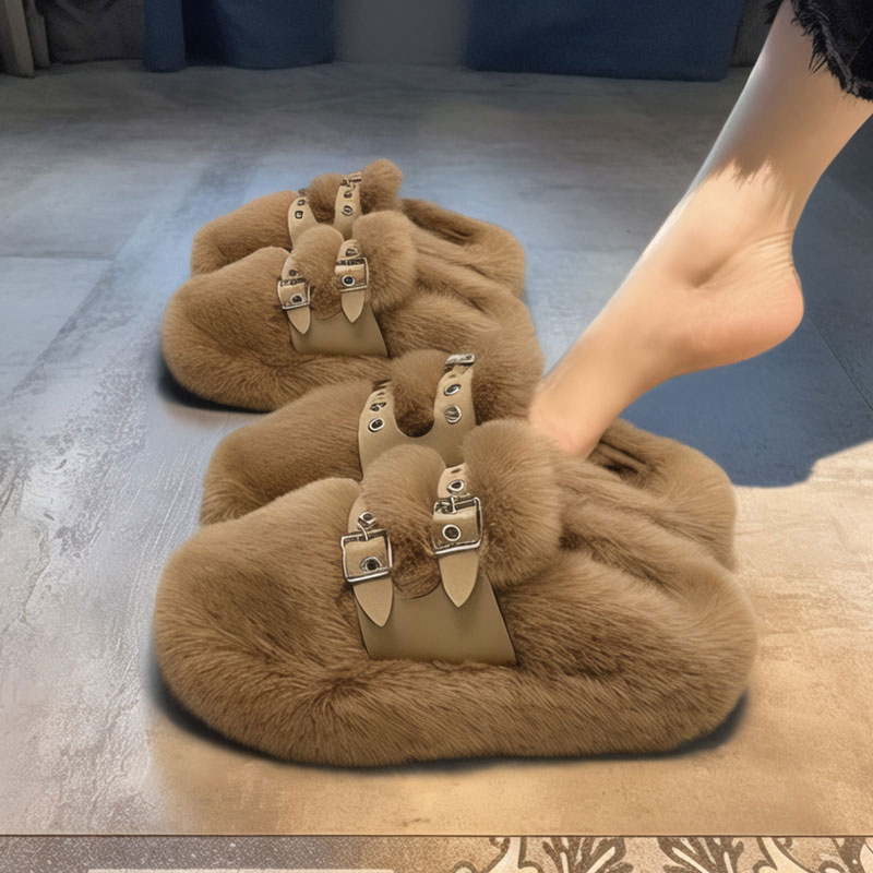 【兔毛绒】厚底毛毛拖鞋女2025新款秋冬加绒保暖舒适软底孕妇棉拖