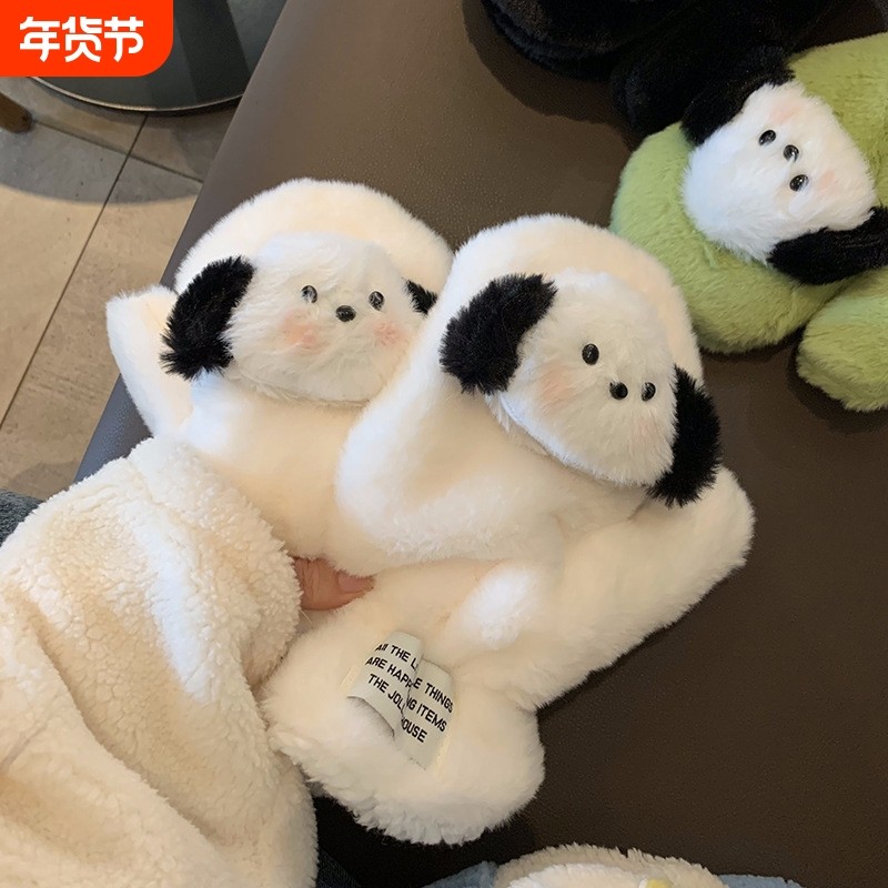 可爱毛绒手套冬季女小狗保暖加绒加厚全包连指学生骑行防寒手套