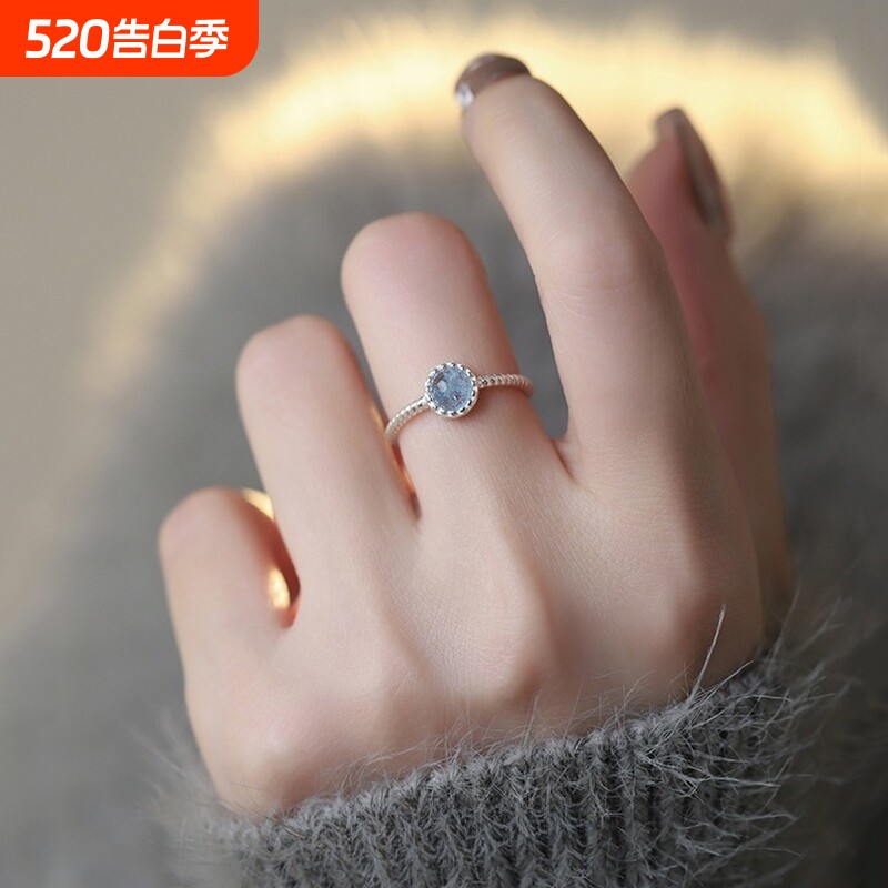 925银海蓝宝麻花戒指女ins韩版小清新甜美开口指环送闺蜜送女友