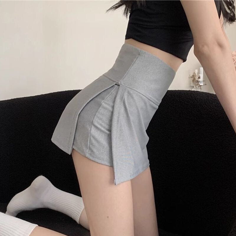 辣妹灰色开叉防走光半身裙裤女装夏季高腰运动短裙包臀裙灰色裙子