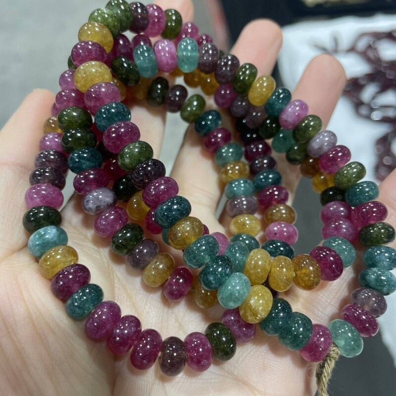 8mm天花板毕业级色标彩虹碧玺算盘珠手链手串