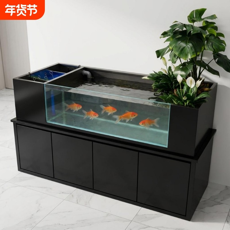 不锈钢超白玻璃鱼缸客厅2025新款金鱼生态自循环底滤大溪流缸底柜,宠物/宠物食品及用品,桌面缸,淘宝优惠券,粉丝福利购,淘宝优惠卷