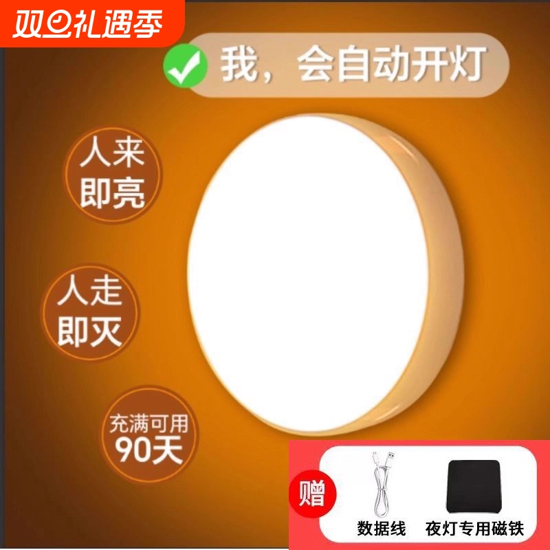 人体感应灯夜间自动过道2026新款智能感应充电小夜灯卧室床头亮人