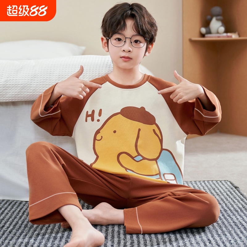 儿童卡通布丁狗睡衣男童2025秋冬季新款长袖纯棉中大童家居服套装